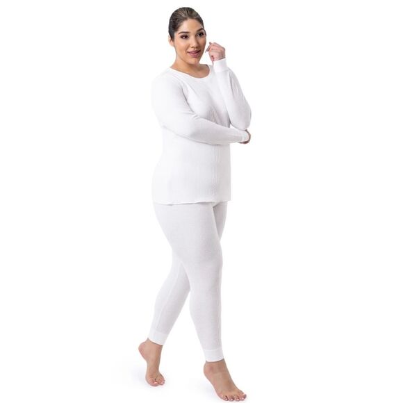 White Fruit of the Loom Women's Eversoft Waffle Thermal Top and bottom Size XXXL - Picture 4 of 9